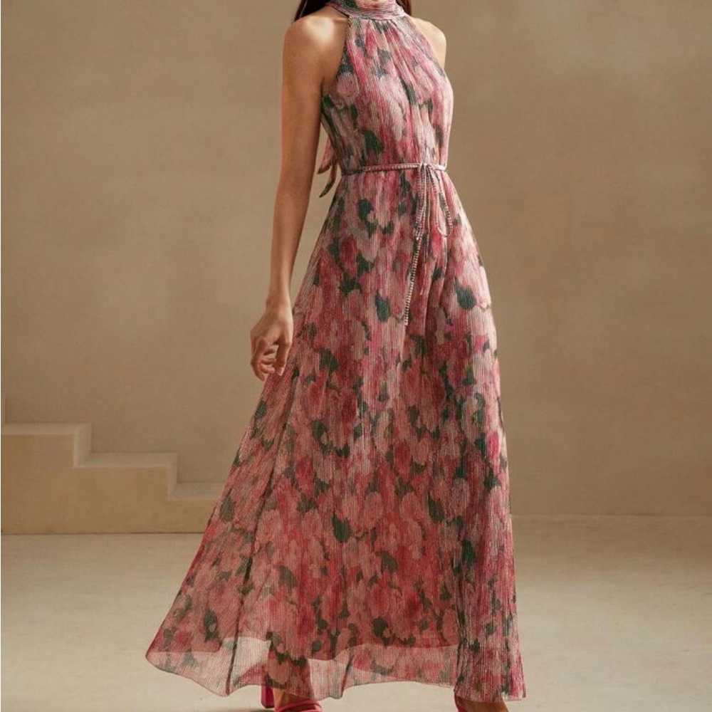 Floral Pink Halter Maxi Dress NWT